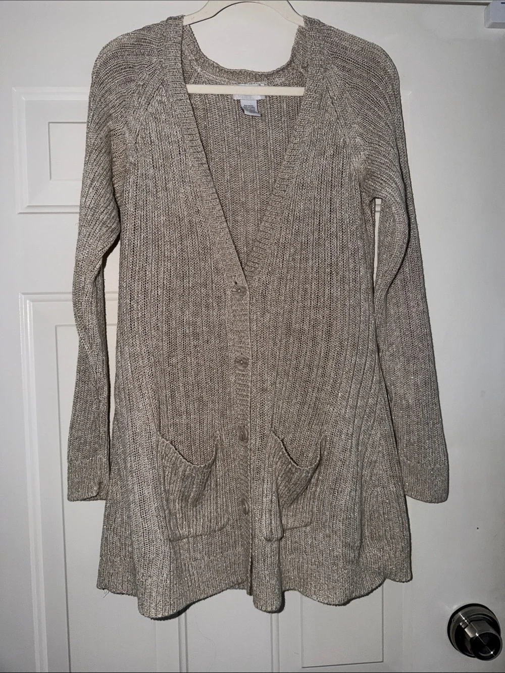 Soft Surroundings Ribbed Button-Front Long Cardigan in Taupe Heather . Sz M